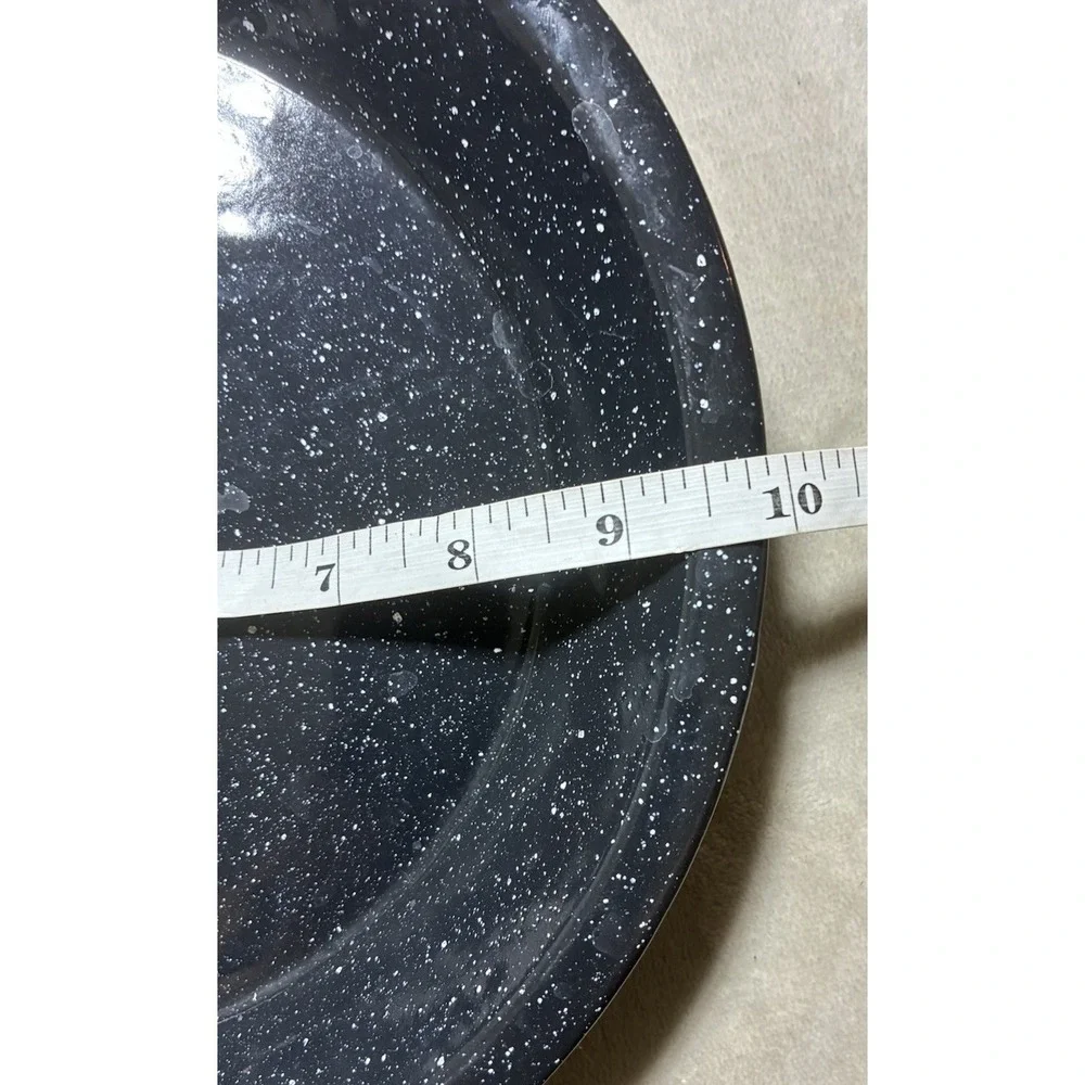 Vintage Enamelware Pie Pan Plate‎ Black Speckled 10
